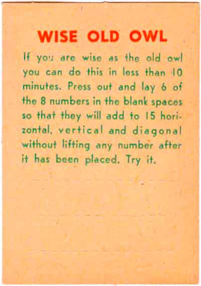 Cracker Jack Prize - Wise Old Owl Puzzle - back