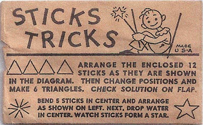 Sticks Tricks - Cracker Jack toothpick puzzles - front