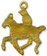 Plastic Dangle Horse and Rider in Amber