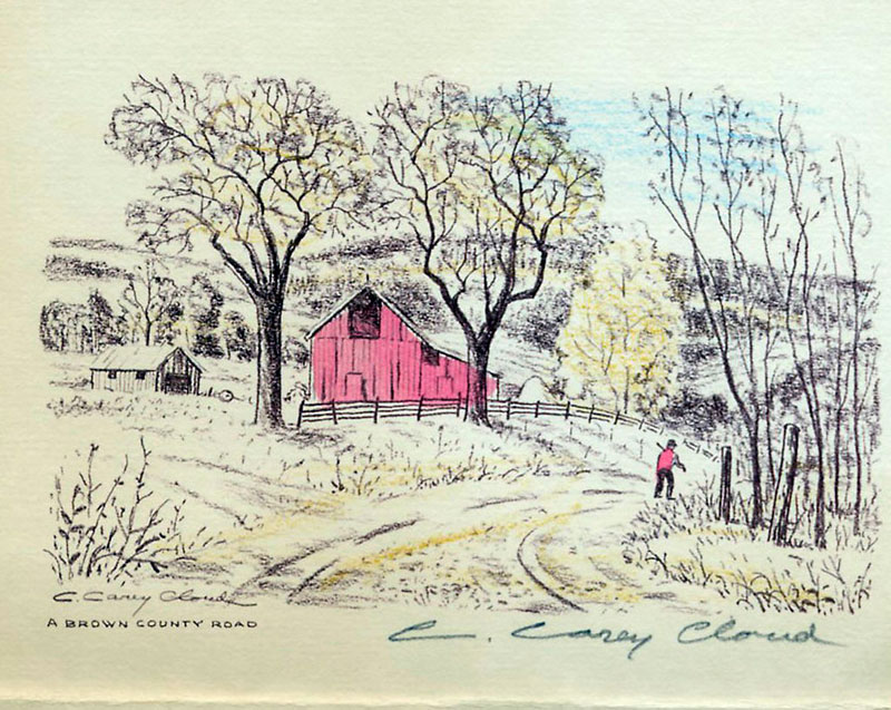 C. Carey Cloud Drawing - A Brown County Road