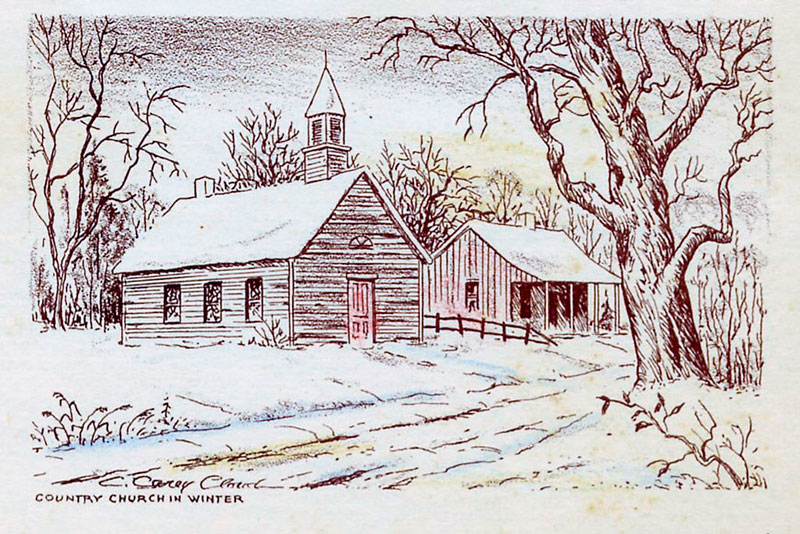 C. Carey Cloud Drawing - Country Church in Winter