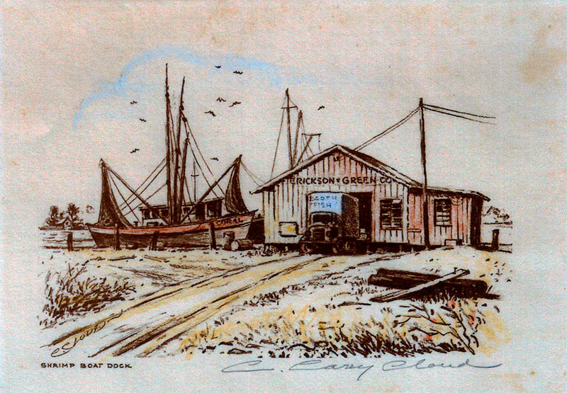 C. Carey Cloud Drawing - Shrimp Boat Dock