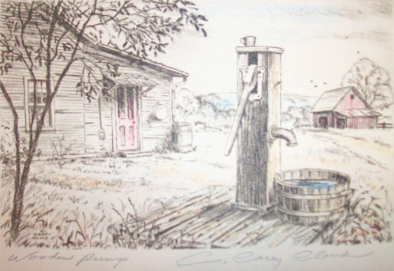 C. Carey Cloud Drawing - Wooden Pump