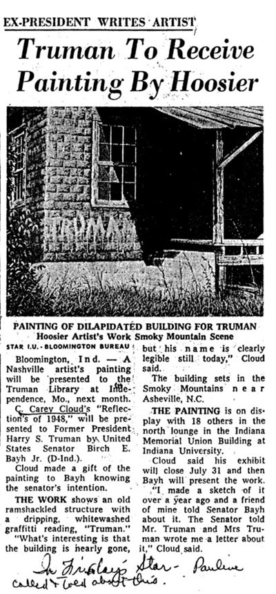 C. Carey Cloud - Truman To Receive Painting By Hoosier