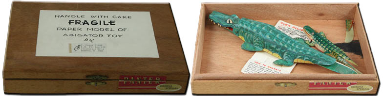 Alex Alligator in wooden cigar box